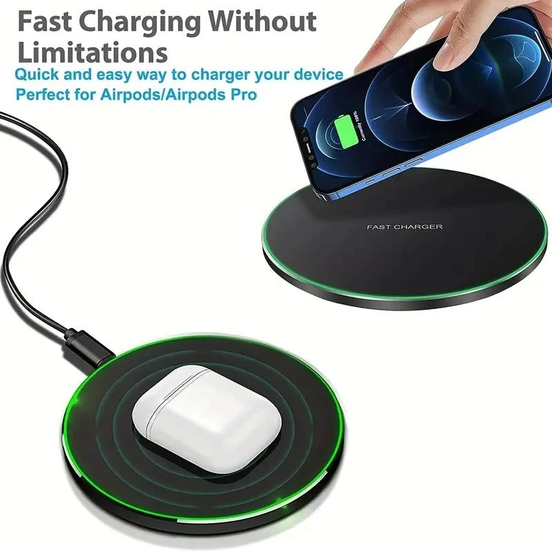 High-Quality Wireless Charging Pad with LED Indicator, 30W Fast-Charge Dock for Smartphones & Earbuds with Slim Desktop Design