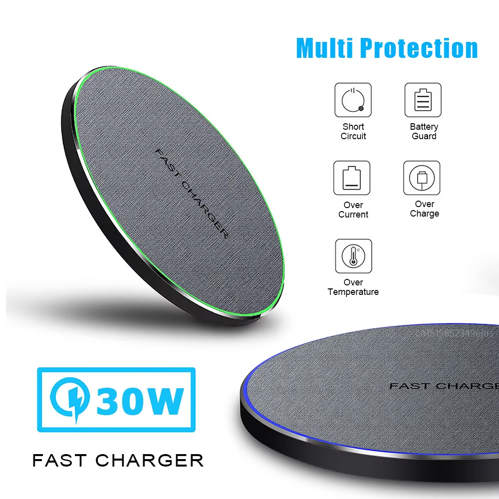 High-Quality Wireless Charging Pad with LED Light, 15W Qi Fast-Charge Induction Dock for Phones & Earbuds