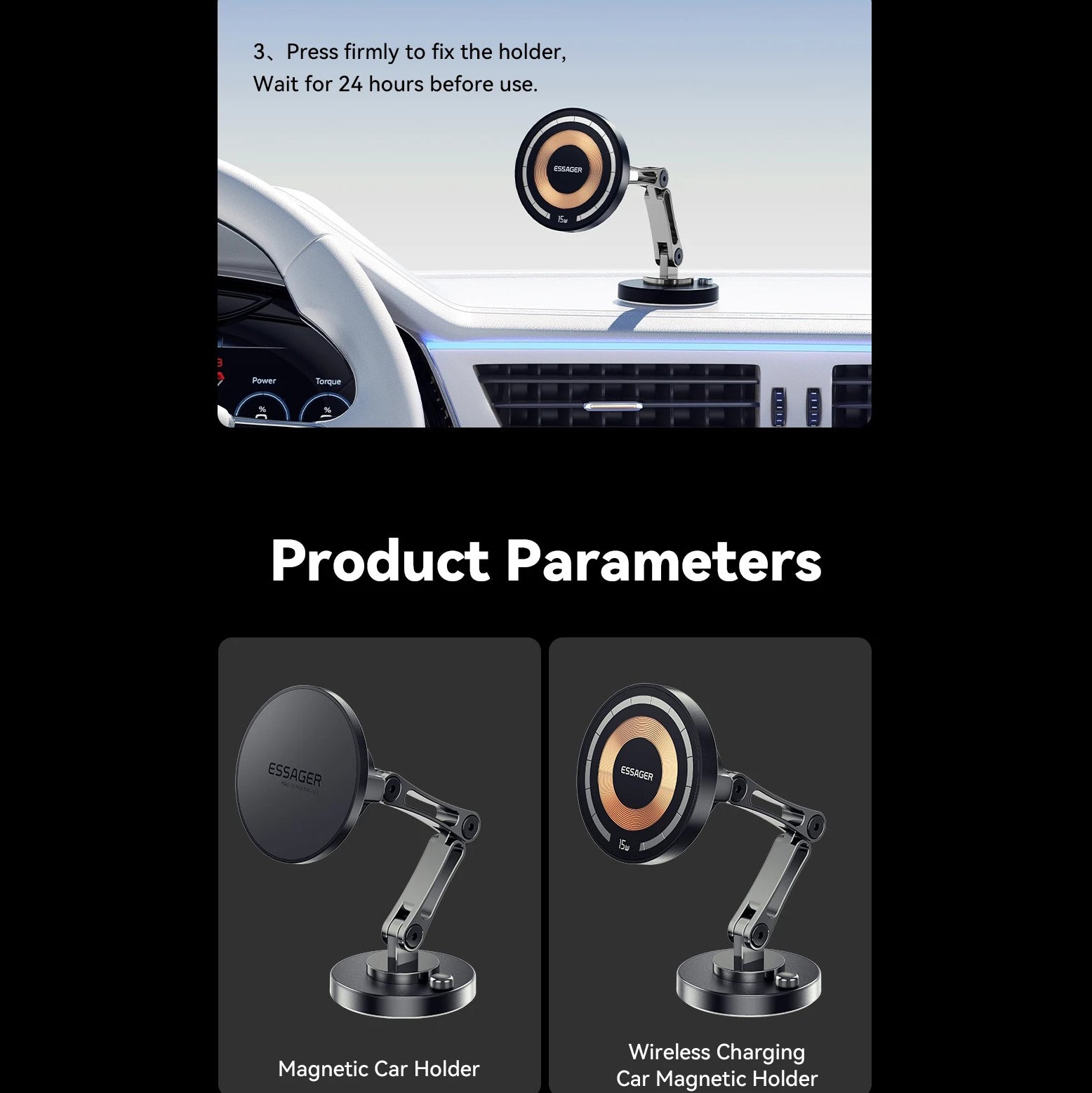 High-Quality iPhone MagSafe Magnetic Car Phone Holder, 15W Wireless Charging Mount with Multi-Axis Adjustment & Strong Magnetic Grip