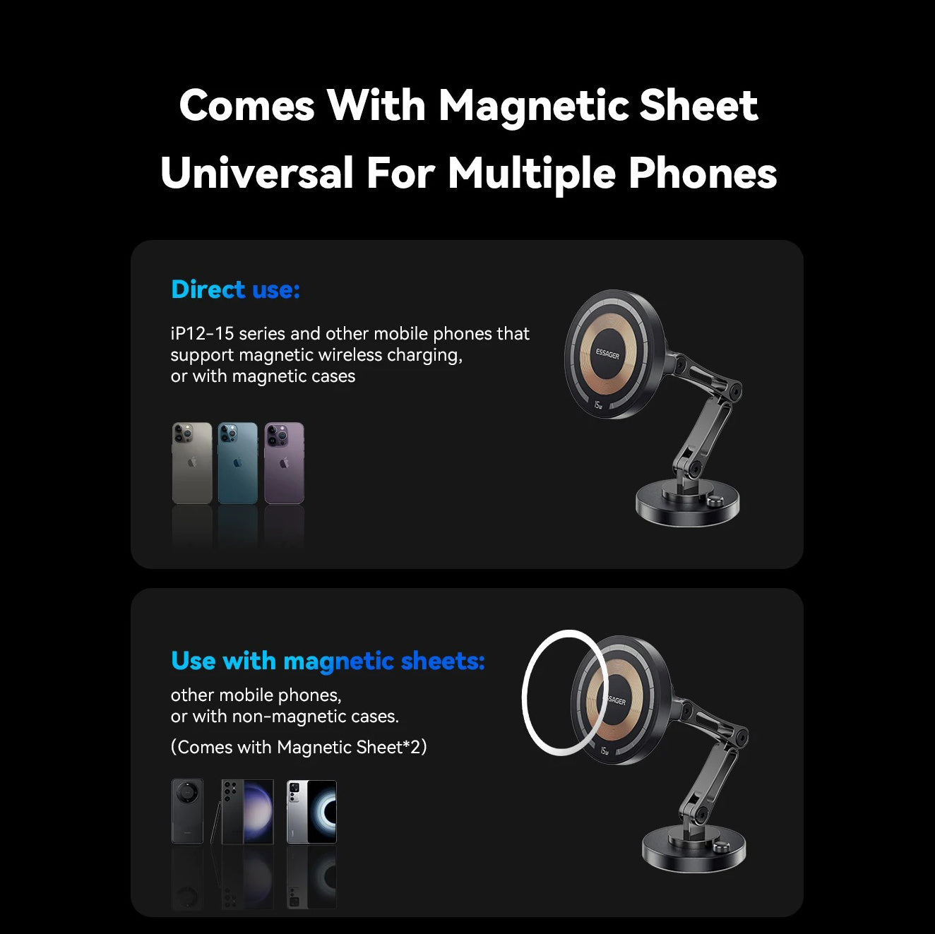 High-Quality iPhone MagSafe Magnetic Car Phone Holder, 15W Wireless Charging Mount with Multi-Axis Adjustment & Strong Magnetic Grip