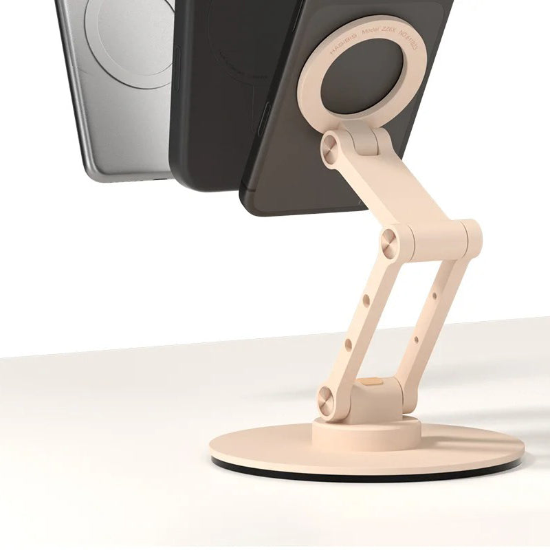 High-Quality iPhone MagSafe Magnetic Desk Phone Stand, 360° Rotating Aluminum Holder with Height Adjustment & Foldable Stable Base