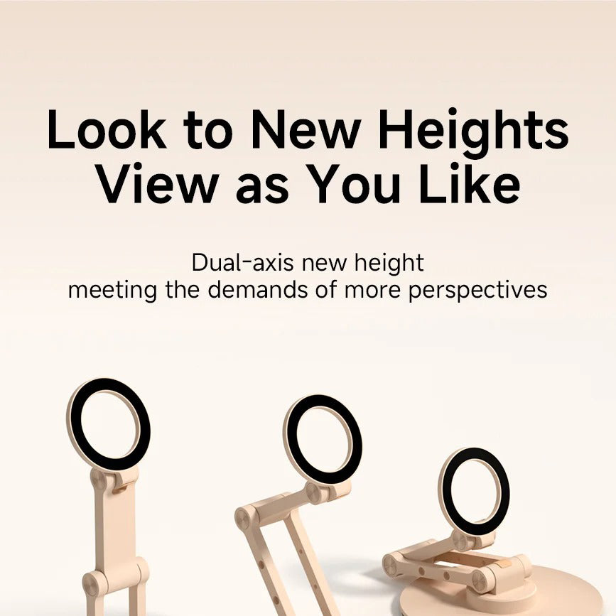 High-Quality iPhone MagSafe Magnetic Desk Phone Stand, 360° Rotating Aluminum Holder with Height Adjustment & Foldable Stable Base