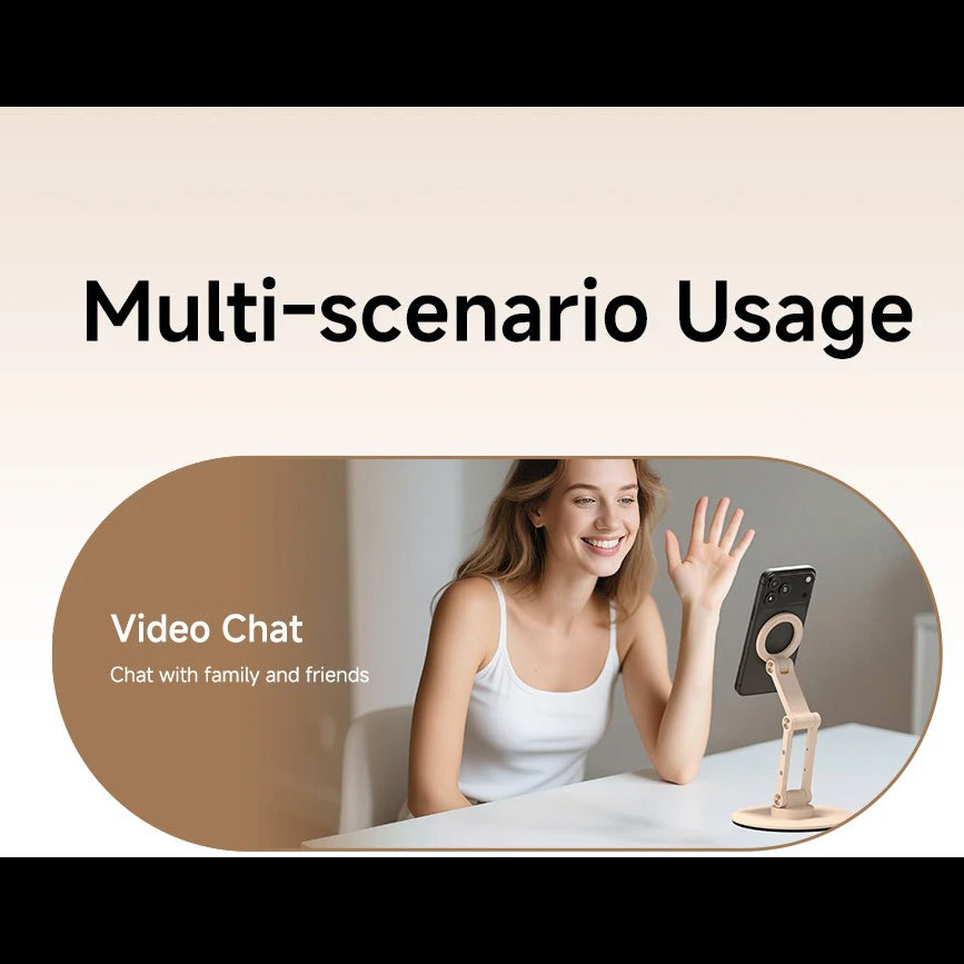 High-Quality iPhone MagSafe Magnetic Desk Phone Stand, 360° Rotating Aluminum Holder with Height Adjustment & Foldable Stable Base