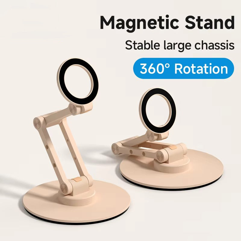 High-Quality iPhone MagSafe Magnetic Desk Phone Stand, 360° Rotating Aluminum Holder with Height Adjustment & Foldable Stable Base