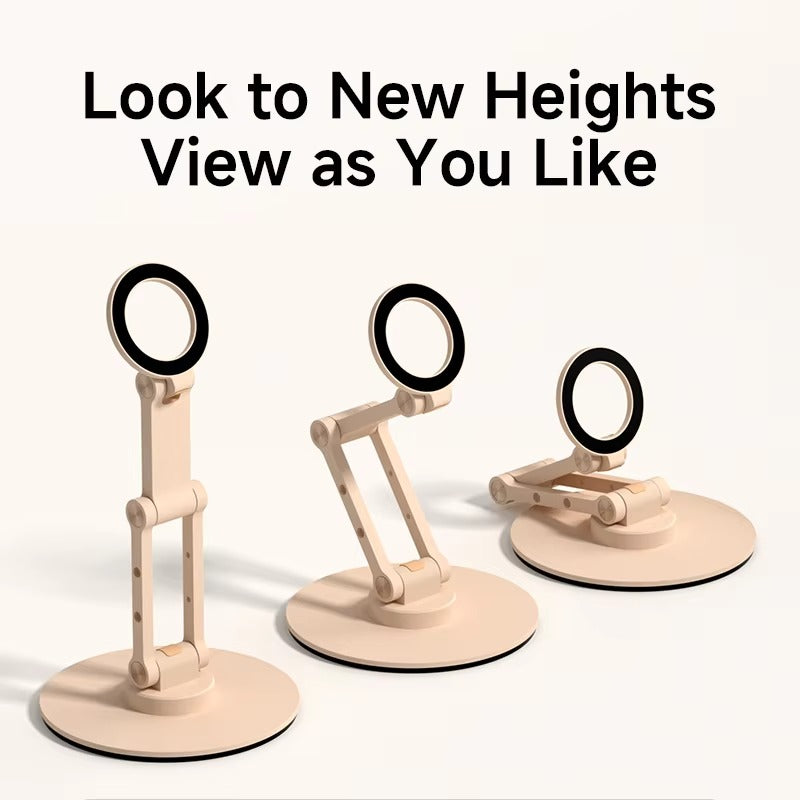 High-Quality iPhone MagSafe Magnetic Desk Phone Stand, 360° Rotating Aluminum Holder with Height Adjustment & Foldable Stable Base
