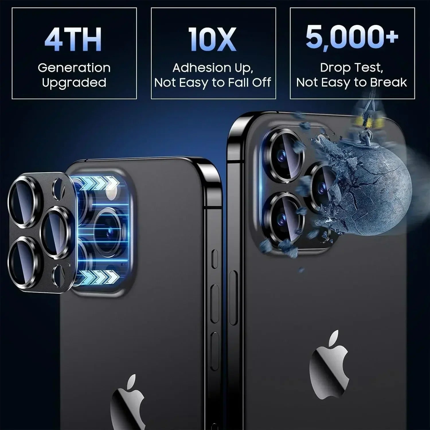 Impact-Ready iPhone 3D Full Metal Camera Lens Protector, Tempered Glass Cover with Precision Fit, Scratch Resistance & Shatter Protection