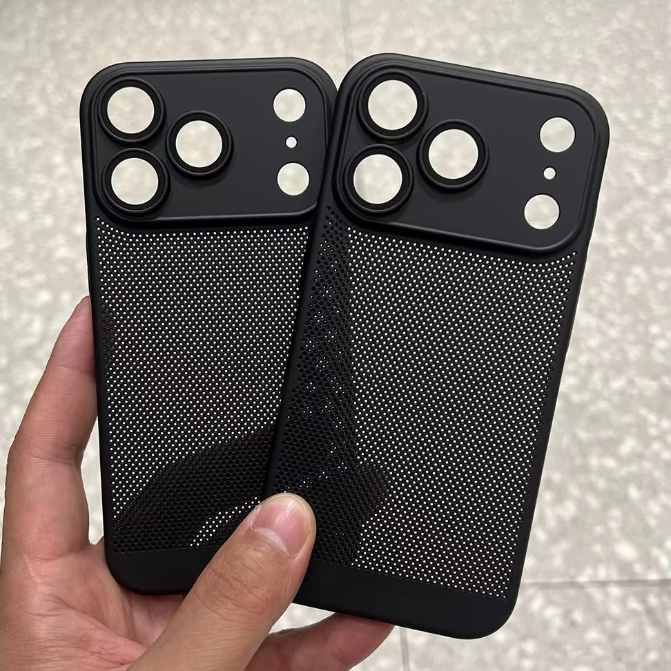 Impact-Ready iPhone Case with Heat Dissipation — Cooling Mesh Back, Shockproof Hard Cover, Breathable Design, Anti-Scratch & Lightweight Protection
