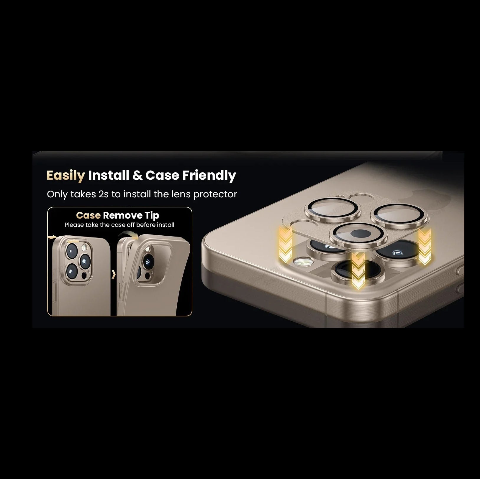 Impact-Ready iPhone Full-Cover Metal Camera Lens Protector, Tempered Glass Lens Cover with Metal Ring, Scratch Resistance & Shatter Protection