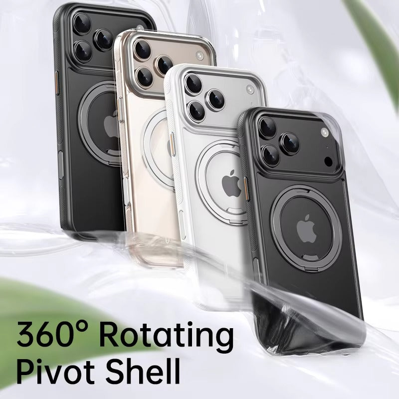 Luxury iPhone Case — 360° Rotating Magnetic MagSafe Compatible PC+Metal Half-Wrapped Cover with Stand Holder, Shockproof, Anti-Fingerprint, Non-Slip Design