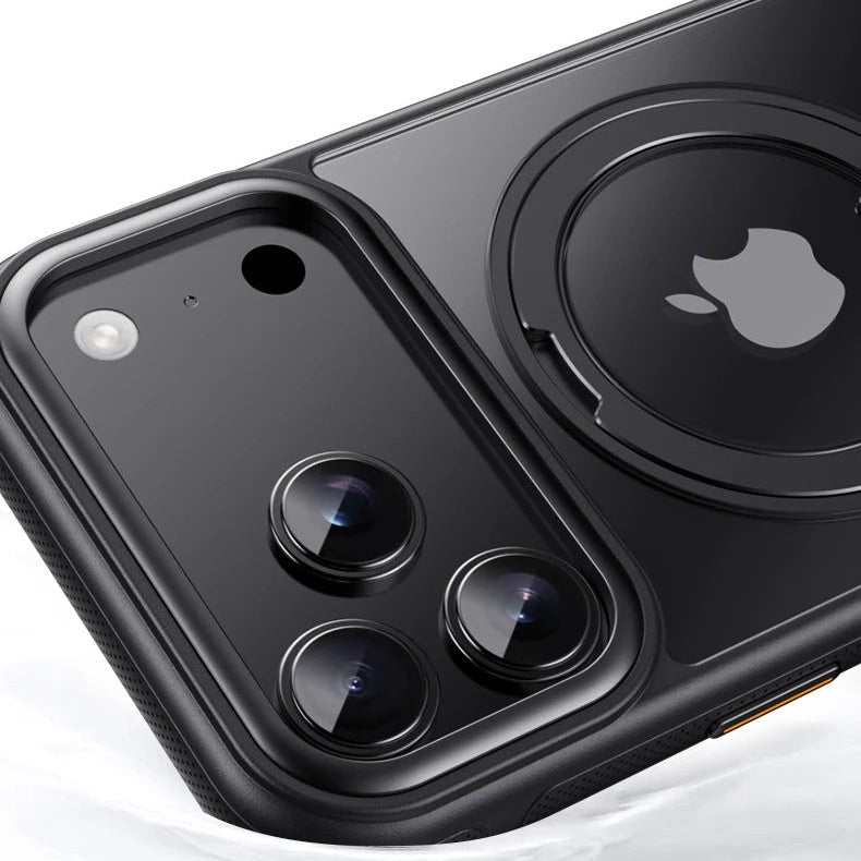 Luxury iPhone Case — 360° Rotating Magnetic MagSafe Compatible PC+Metal Half-Wrapped Cover with Stand Holder, Shockproof, Anti-Fingerprint, Non-Slip Design