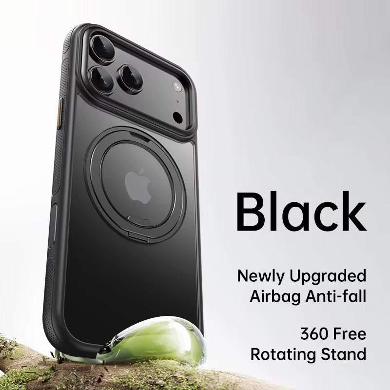 Luxury iPhone Case — 360° Rotating Magnetic MagSafe Compatible PC+Metal Half-Wrapped Cover with Stand Holder, Shockproof, Anti-Fingerprint, Non-Slip Design