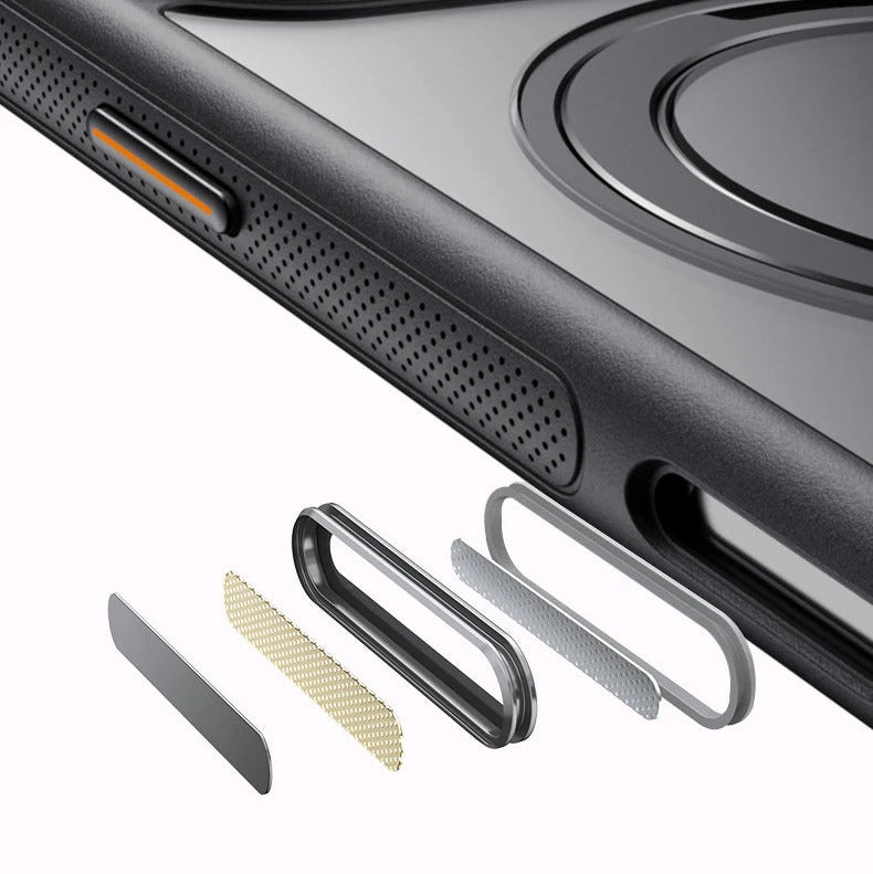 Luxury iPhone Case — 360° Rotating Magnetic MagSafe Compatible PC+Metal Half-Wrapped Cover with Stand Holder, Shockproof, Anti-Fingerprint, Non-Slip Design