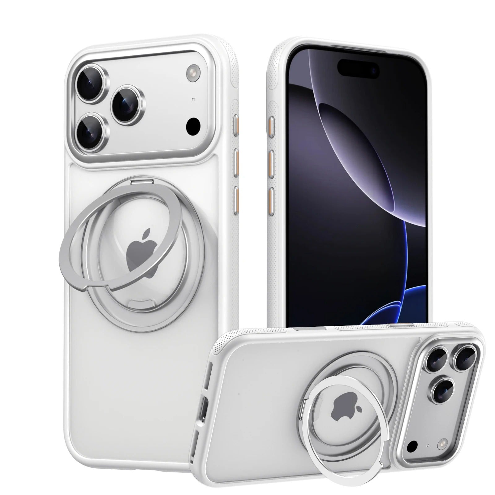 Luxury iPhone Case — 360° Rotating Magnetic MagSafe Compatible PC+Metal Half-Wrapped Cover with Stand Holder, Shockproof, Anti-Fingerprint, Non-Slip Design