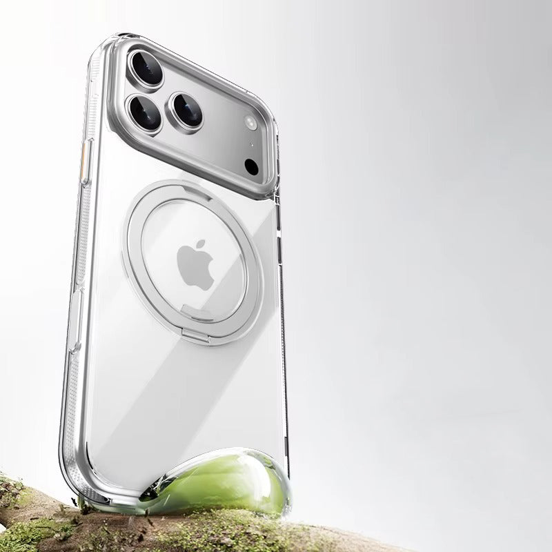 Luxury iPhone Case — 360° Rotating Magnetic MagSafe Compatible PC+Metal Half-Wrapped Cover with Stand Holder, Shockproof, Anti-Fingerprint, Non-Slip Design