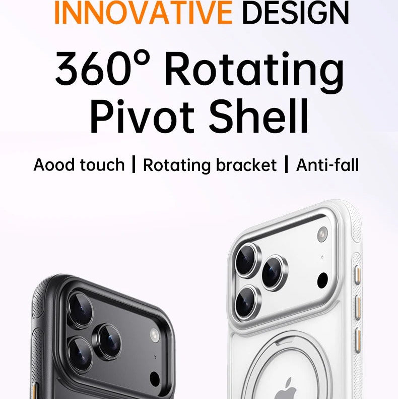 Luxury iPhone Case — 360° Rotating Magnetic MagSafe Compatible PC+Metal Half-Wrapped Cover with Stand Holder, Shockproof, Anti-Fingerprint, Non-Slip Design