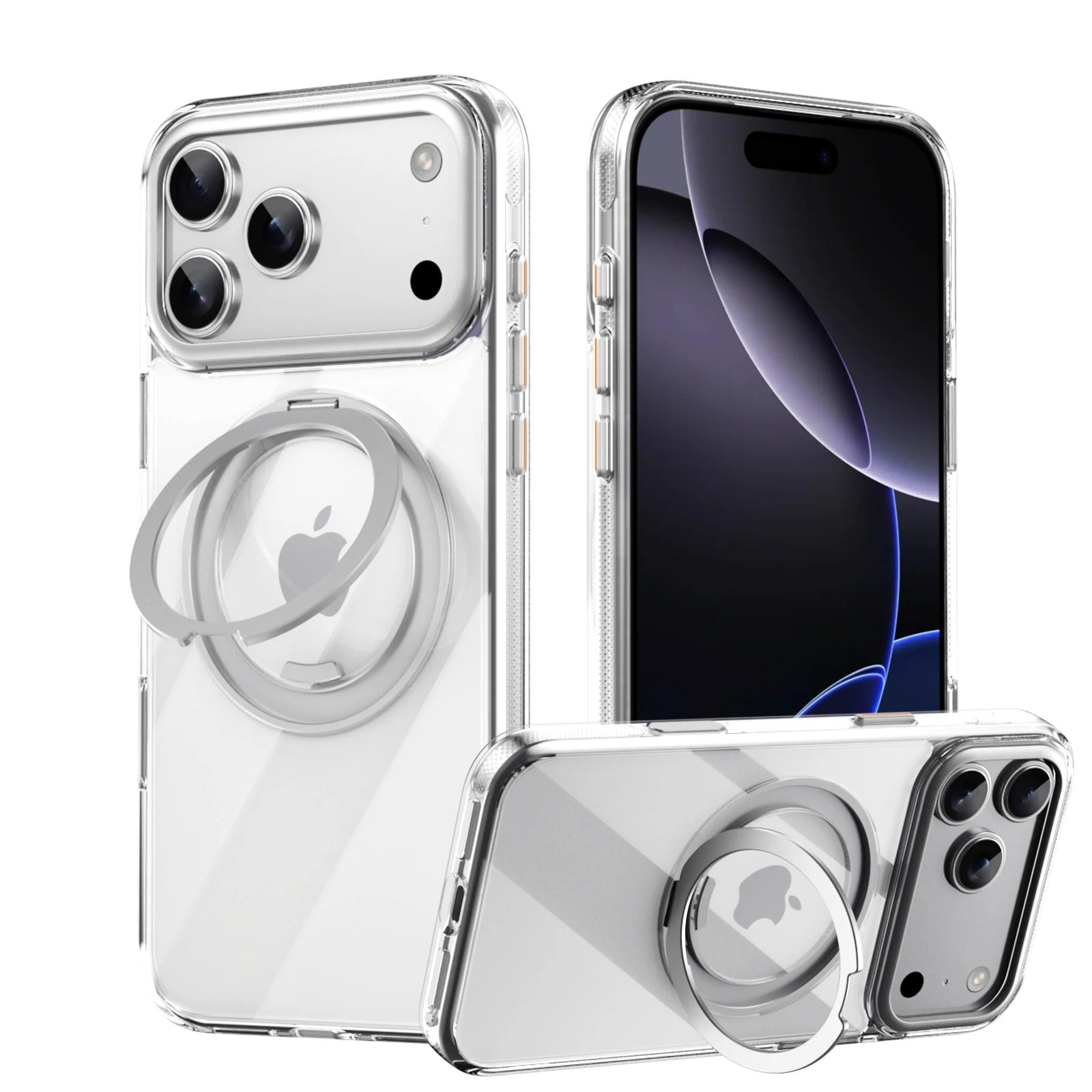 Luxury iPhone Case — 360° Rotating Magnetic MagSafe Compatible PC+Metal Half-Wrapped Cover with Stand Holder, Shockproof, Anti-Fingerprint, Non-Slip Design