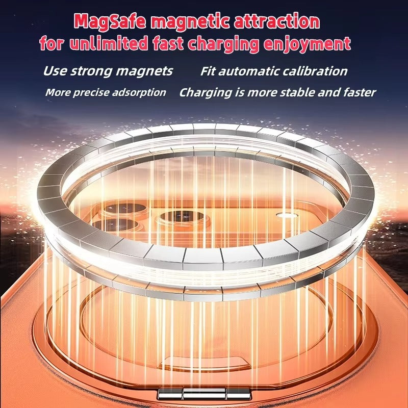 Luxury iPhone Case — 360° Rotating Magnetic MagSafe Compatible PC+Metal Half-Wrapped Cover with Stand Holder, Shockproof, Anti-Fingerprint, Non-Slip Design