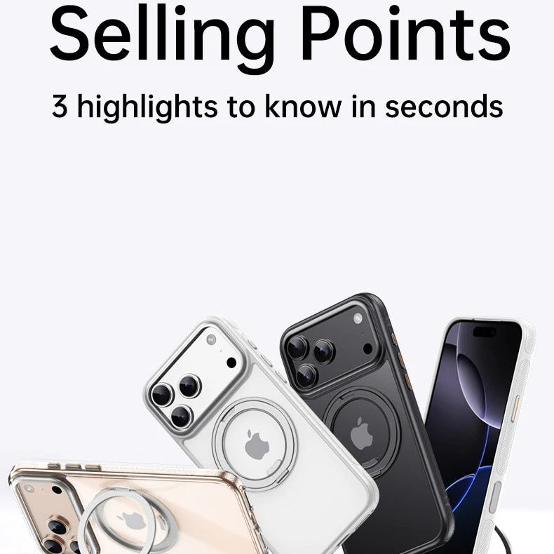 Luxury iPhone Case — 360° Rotating Magnetic MagSafe Compatible PC+Metal Half-Wrapped Cover with Stand Holder, Shockproof, Anti-Fingerprint, Non-Slip Design