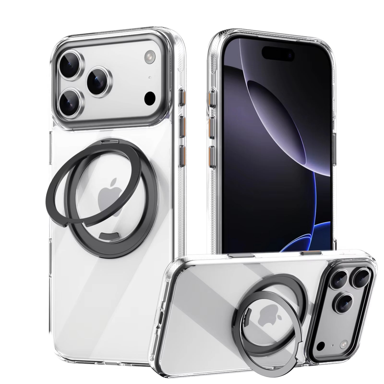 Luxury iPhone Case — 360° Rotating Magnetic MagSafe Compatible PC+Metal Half-Wrapped Cover with Stand Holder, Shockproof, Anti-Fingerprint, Non-Slip Design