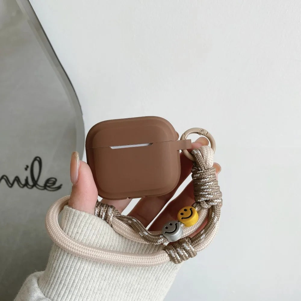 Luxury AirPods Silicone Protective Case with Smile Design Hand Strap, Soft Anti-Slip Cover