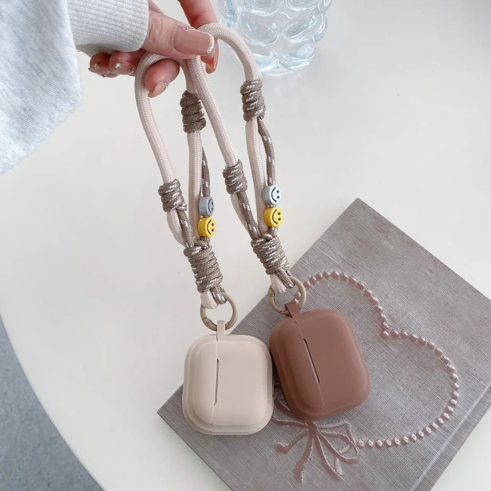 Luxury AirPods Silicone Protective Case with Smile Design Hand Strap, Soft Anti-Slip Cover