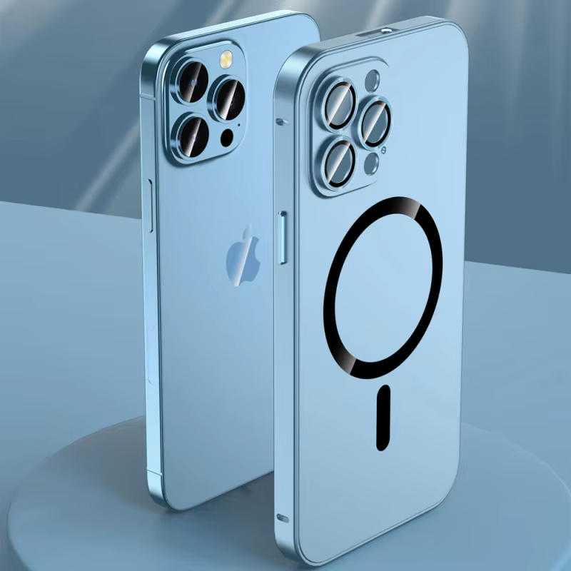 Luxury Aluminum Alloy Magnetic iPhone Case — Magsafe Wireless Charging, Full Coverage Shockproof Cover with Glass Lens, Matte Anti-Glare Finish