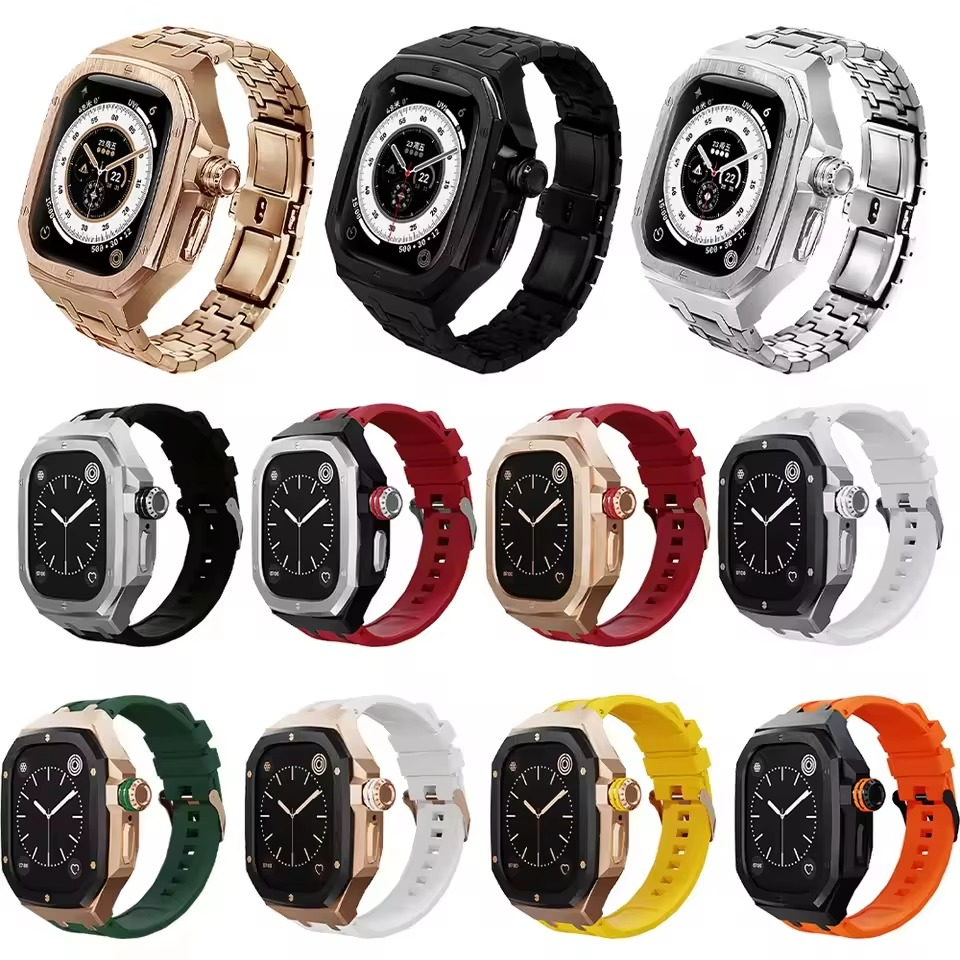 Luxury Apple Watch Stainless Steel Case & Strap Mod Kit, Premium Upgrade Protective Frame & Metal Band Set