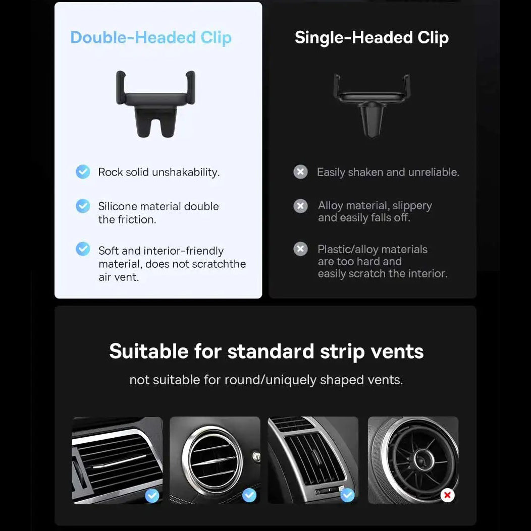 Luxury Car Phone Holder with Air Vent Mount, Stable Hands-Free Design, Secure Universal Mobile Phone Stand for Vehicles