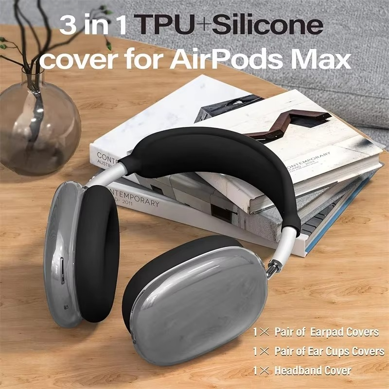 Luxury Clear Silicone Ear Cushion Covers – Soft Touch Anti-Fall Dust-Proof Protective Set for AirPods Max