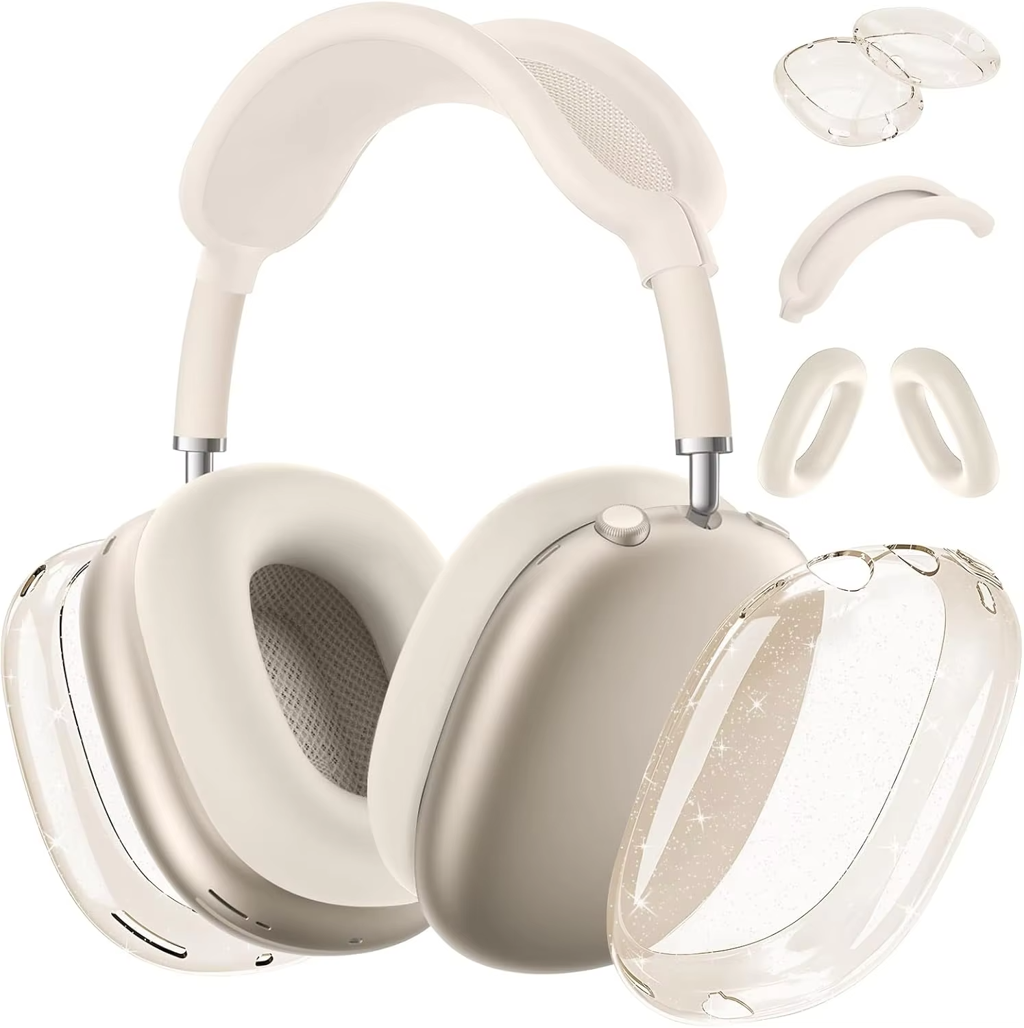 Luxury Clear Silicone Ear Cushion Covers – Soft Touch Anti-Fall Dust-Proof Protective Set for AirPods Max