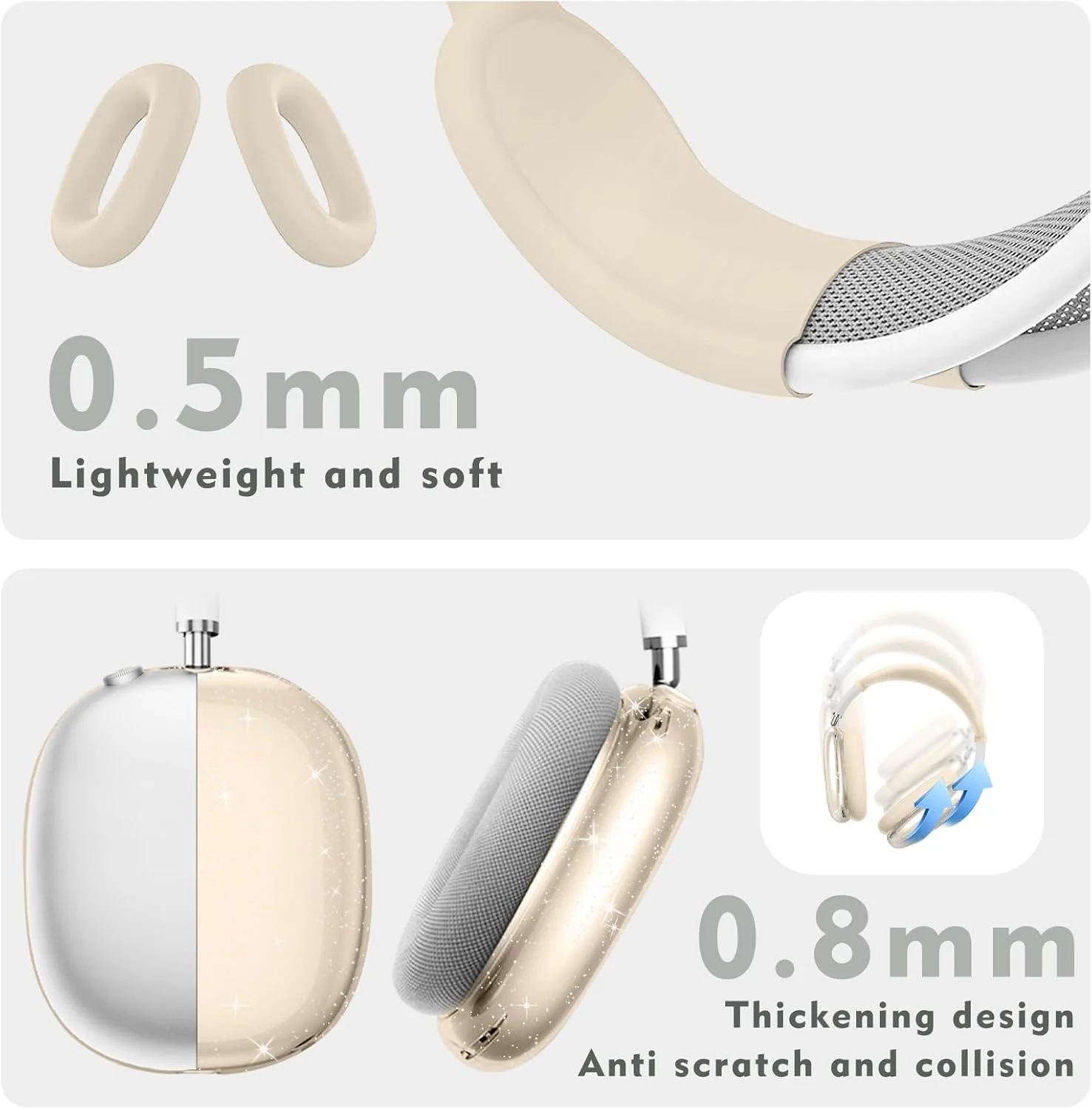Luxury Clear Silicone Ear Cushion Covers – Soft Touch Anti-Fall Dust-Proof Protective Set for AirPods Max