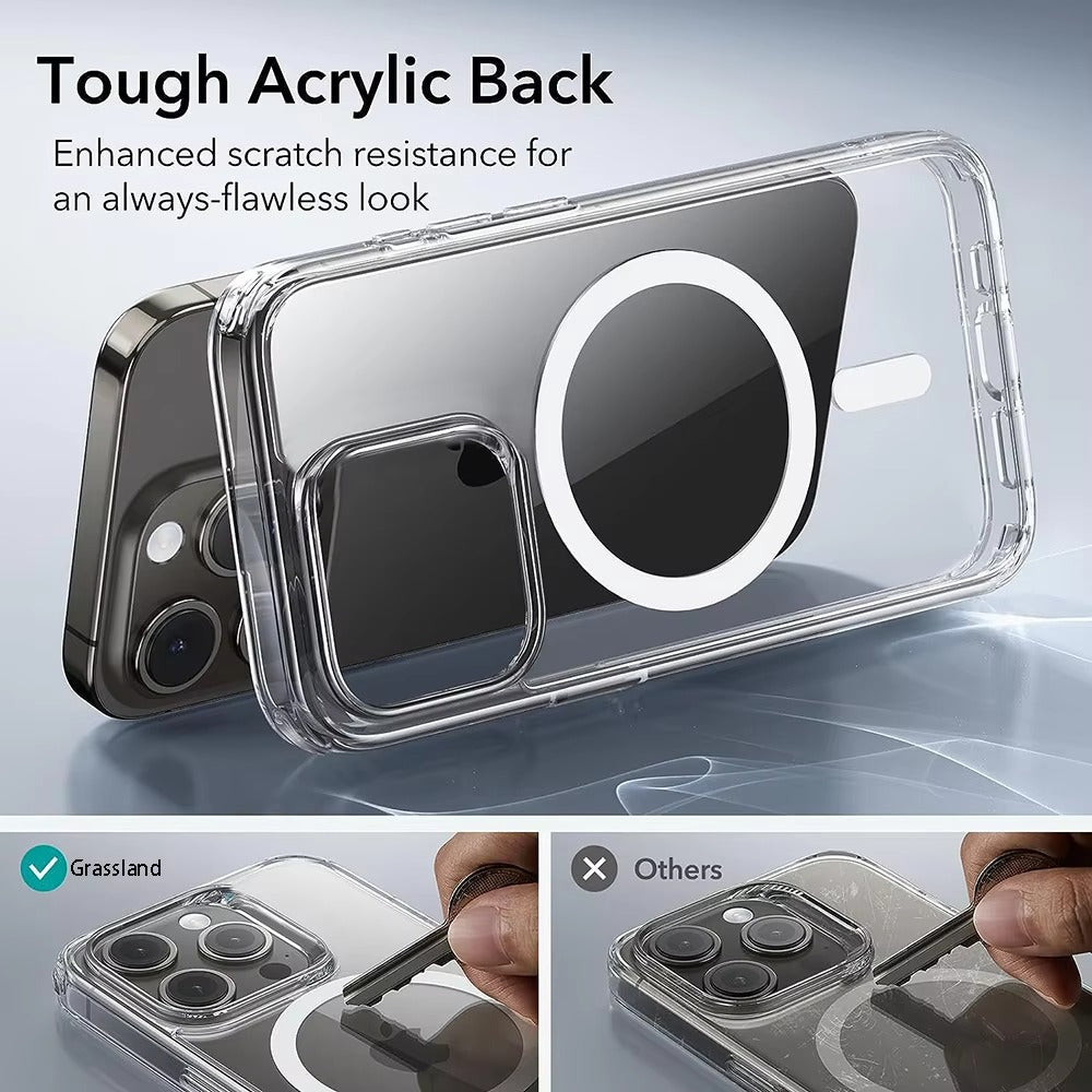 Luxury iPhone Case — MagSafe Clear Shockproof Acrylic Cover with Anti-Fingerprint Anti-Scratch Slim Transparent Design