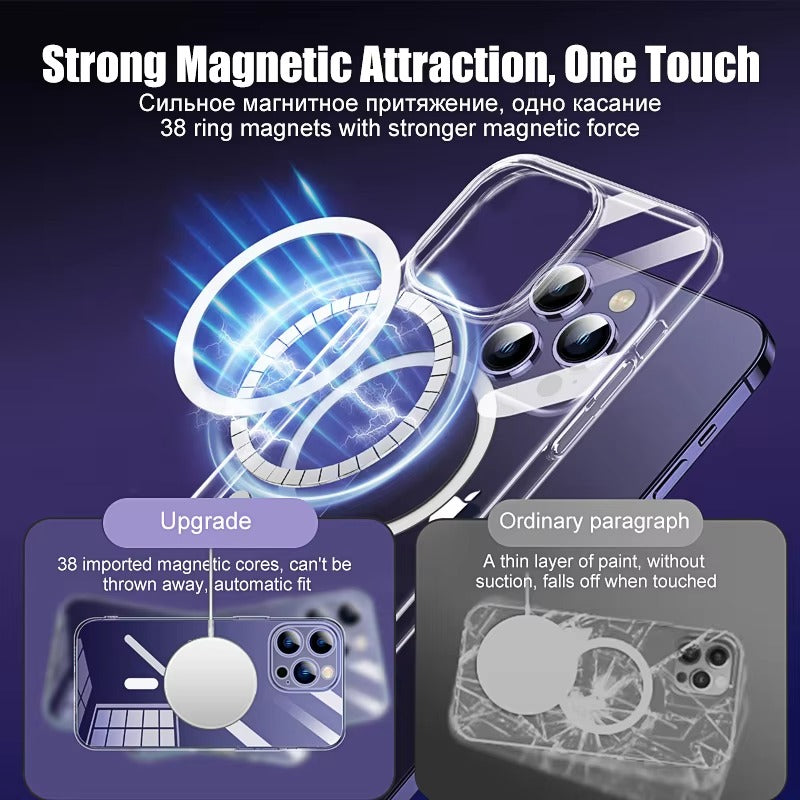 Luxury iPhone Case — MagSafe Clear Shockproof Acrylic Cover with Anti-Fingerprint Anti-Scratch Slim Transparent Design