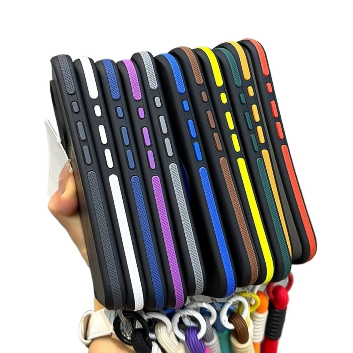 Luxury Dual-Color Magnetic iPhone Case — Magsafe Compatible Half-Wrapped Cover with Wrist Strap, Shockproof, Anti-Fingerprint, Non-Slip, Matte Finish