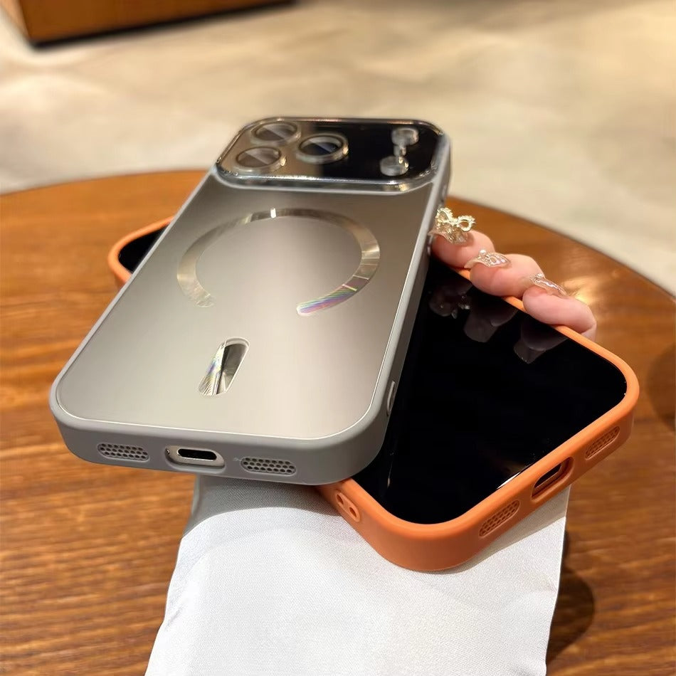 Luxury iPhone Case — Flowing Light MagSafe Big-Window Magnetic Shockproof Cover, Lightweight, Full Protection, Anti-Scratch Plain Design