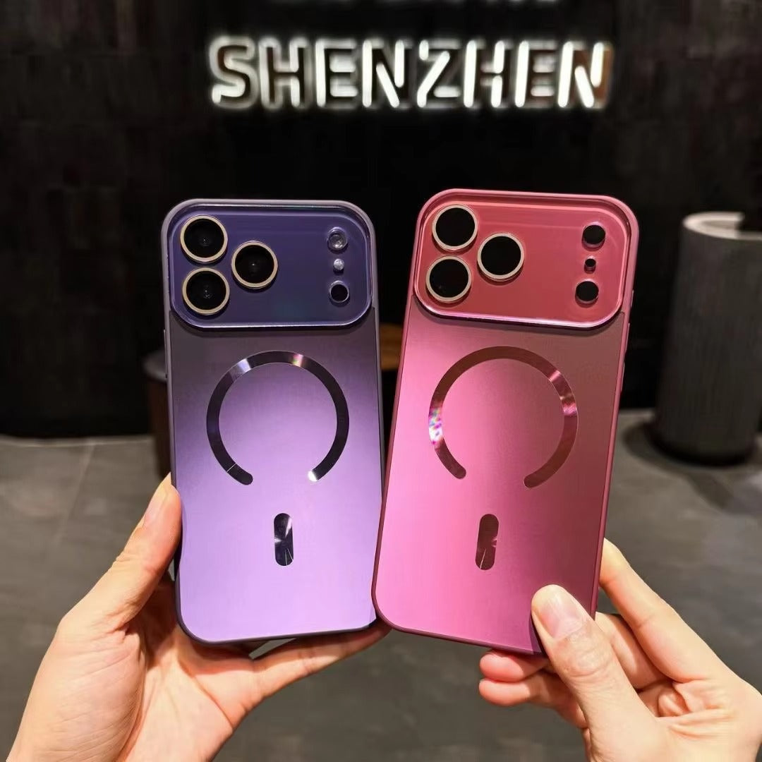 Luxury iPhone Case — Flowing Light MagSafe Big-Window Magnetic Shockproof Cover, Lightweight, Full Protection, Anti-Scratch Plain Design