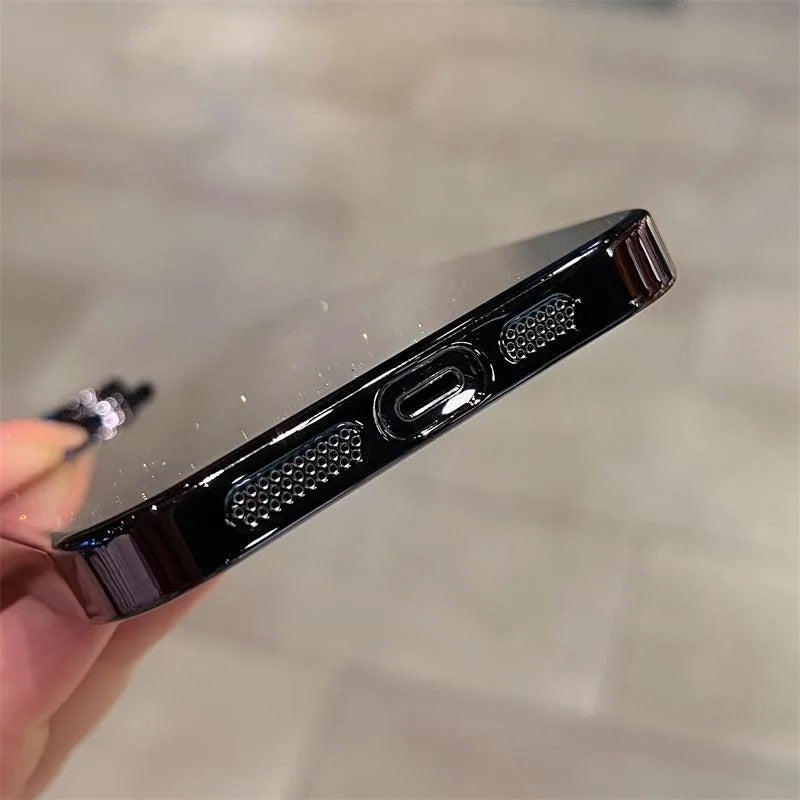 Luxury Glitter Transparent iPhone Case — Slim Hard PC Cover with Anti-Fingerprint, Anti-Scratch, Dustproof, Non-Slip Design, Clear Plating Camera Protection