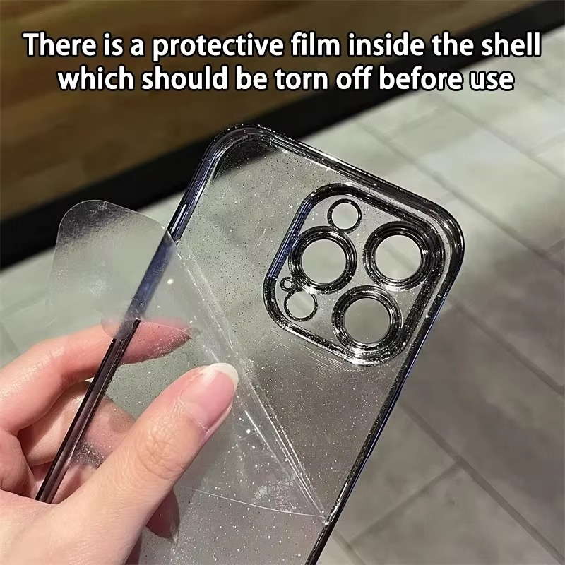 Luxury Glitter Transparent iPhone Case — Slim Hard PC Cover with Anti-Fingerprint, Anti-Scratch, Dustproof, Non-Slip Design, Clear Plating Camera Protection