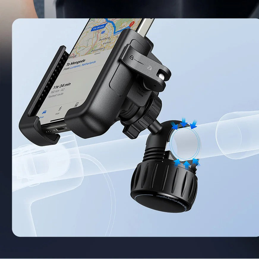 Luxury Gravity Bike Phone Holder with 360° Rotation, Secure Handlebar Mount, One-Handed Auto Lock Design for Cycling