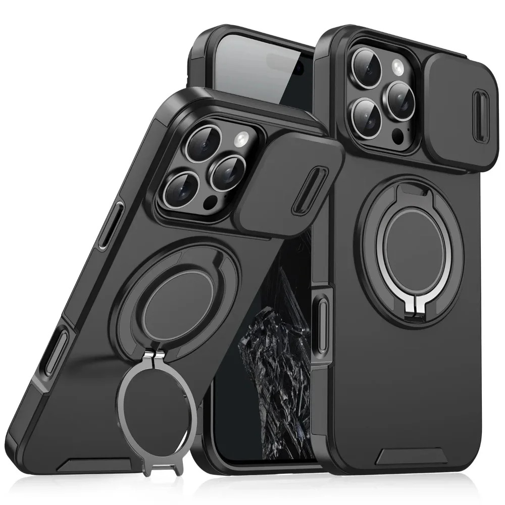 Luxury Heavy-Duty iPhone Case — Rugged Armor Magnetic Bracket with Shockproof PC Cover, Anti-Fingerprint, Anti-Scratch Protection