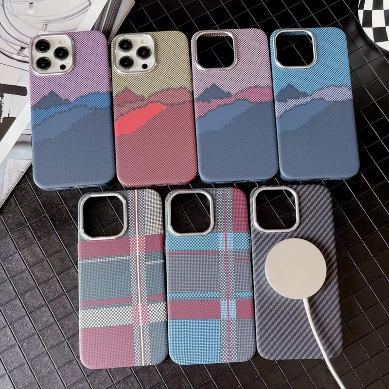 Luxury iPhone Case — Kevlar Pattern MagSafe Compatible Magnetic Shockproof Cover, Anti-Fingerprint, Anti-Scratch, Dustproof, Wireless-Charging, Full Protection