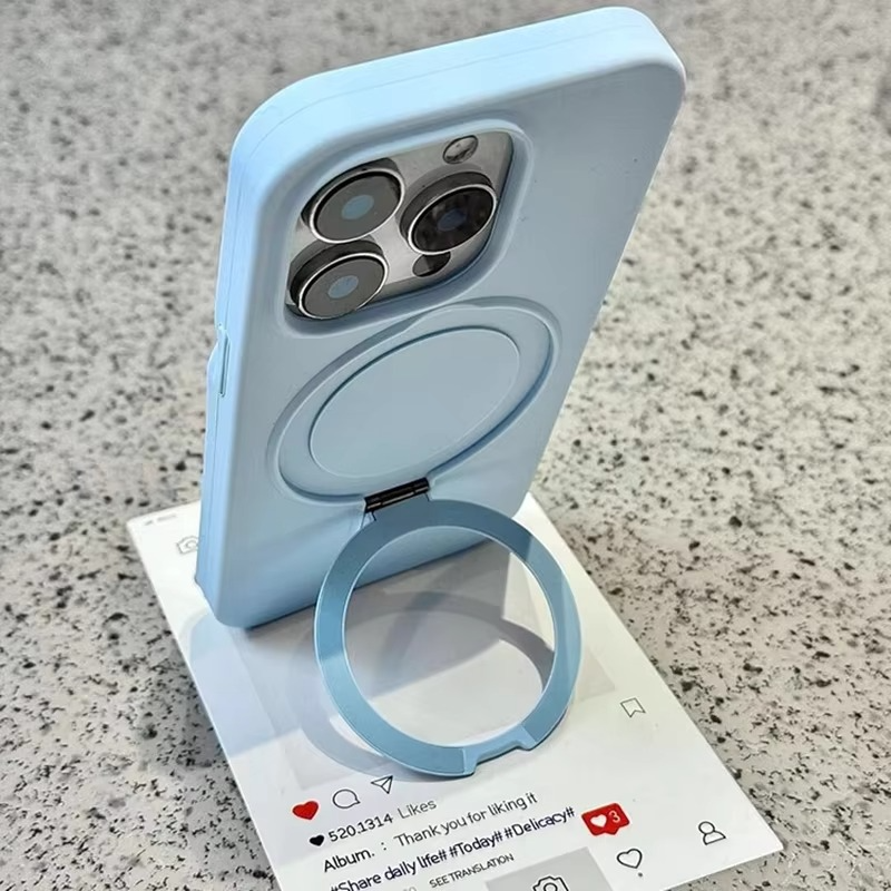 Luxury Liquid Silicone iPhone Case with Ring Holder — MagSafe Magnetic Stand, Matte Soft Bumper, Shockproof, Anti-Fingerprint, Non-Slip