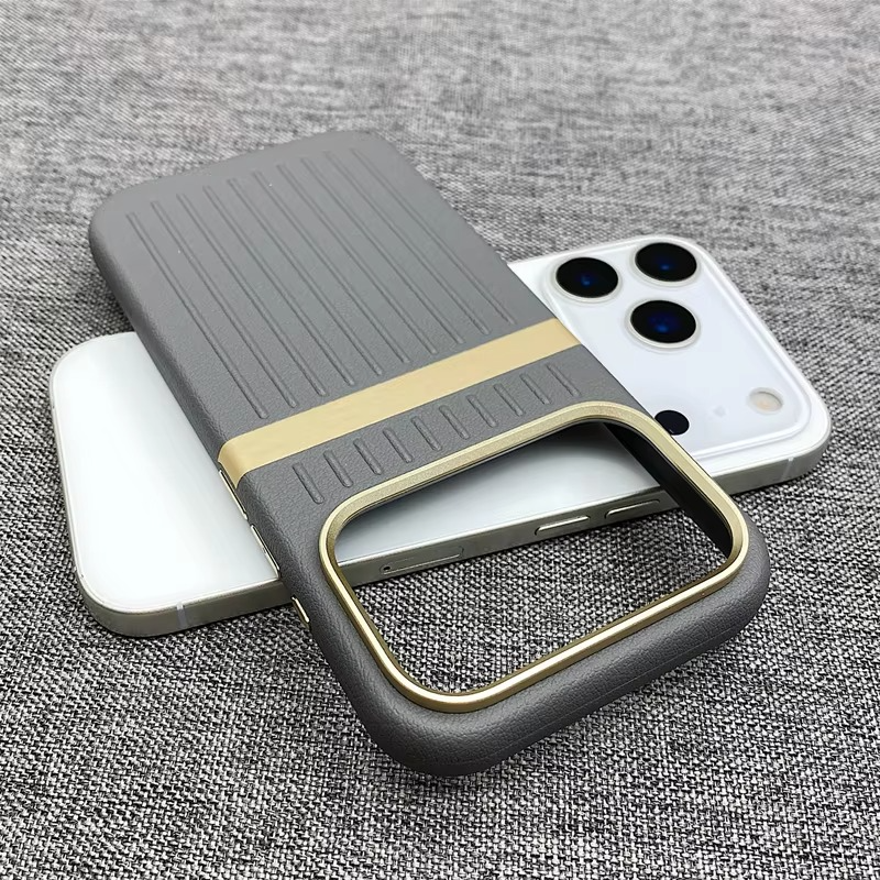 Luxury MagSafe Leather iPhone Case — 3D Stripe Shockproof Full Coverage with Alloy Lens Protection, Anti-Fingerprint Matte Texture Design