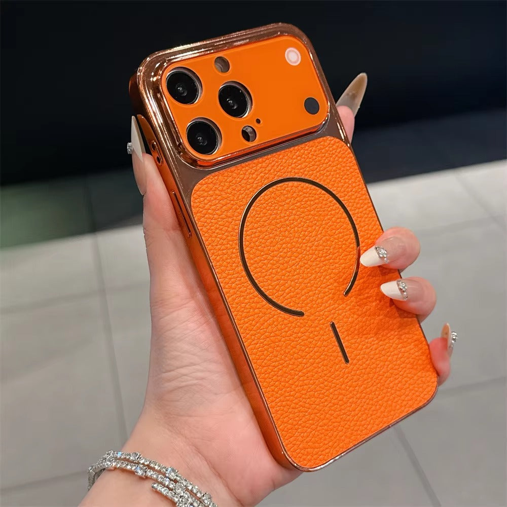 Luxury iPhone Case — MagSafe Matte Carbon Fiber Litchi Texture with Magnetic Wireless Charging, Shockproof Half-Wrapped PC+Plastic Cover, Anti-Fingerprint, Non-Slip Design