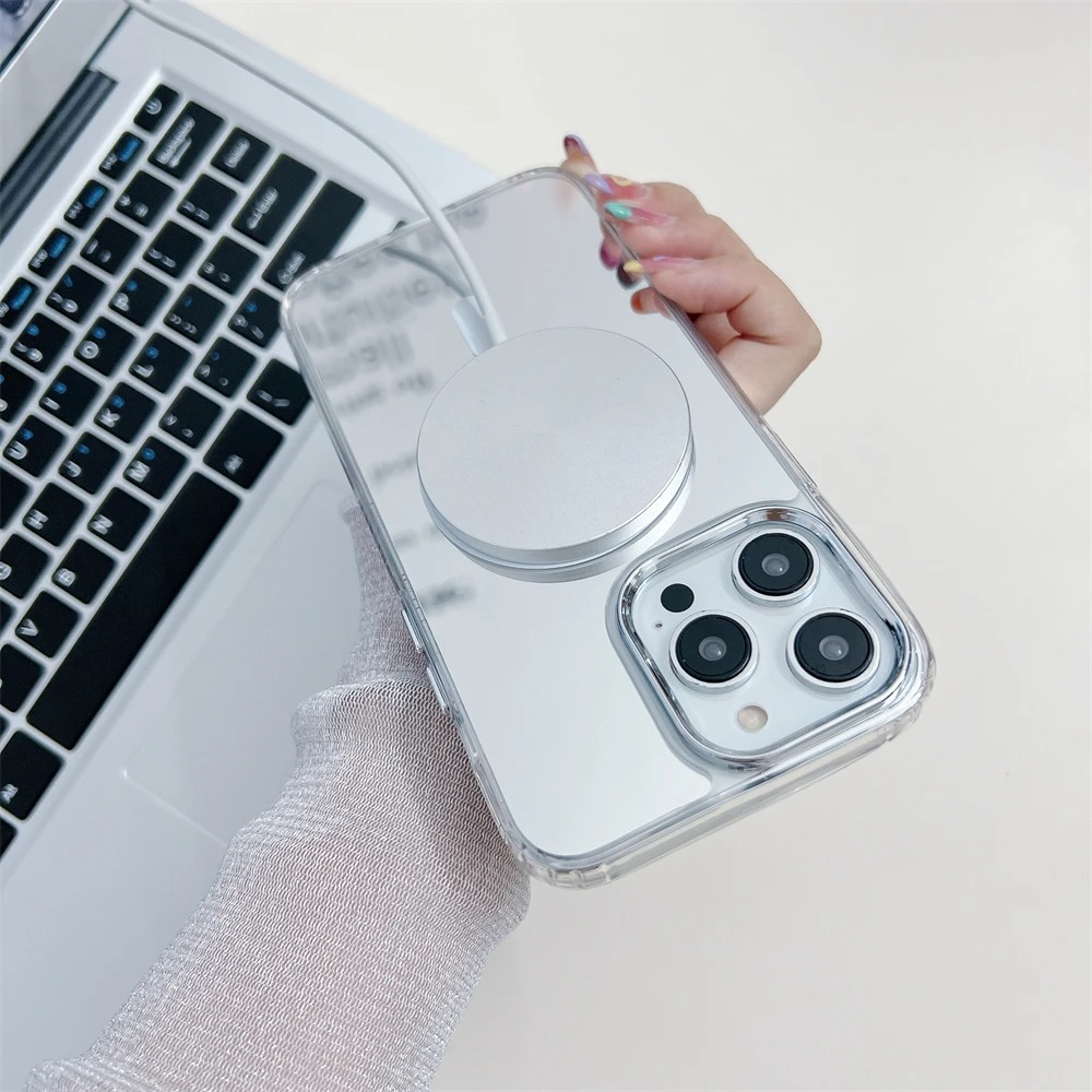 Luxury Magnetic Magsafe iPhone Case — Built-In Makeup Mirror, Thin Wireless Charging Cover, Anti-Fingerprint, Anti-Scratch, Dustproof, Lightweight