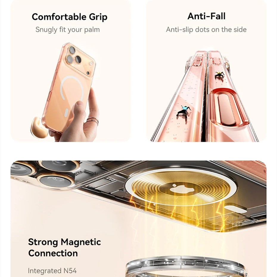 Luxury Magnetic Magsafe iPhone Case — Clear PC & TPU Wireless Charging Cover, Shockproof, Anti-Fingerprint, Half-Wrapped Protection