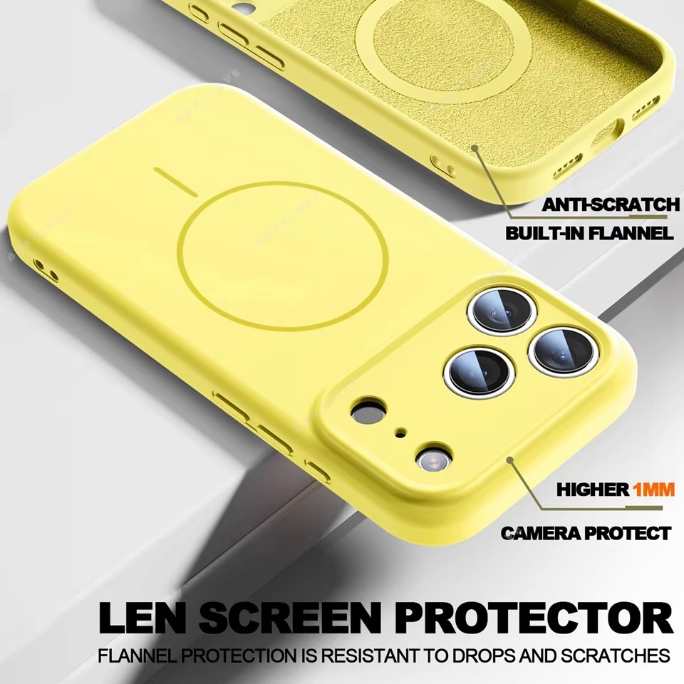 Luxury Magnetic iPhone Case — Liquid Silicone Matte Shockproof Bumper, Wrist Strap Lanyard, Anti-Fingerprint, Anti-Scratch, Dustproof, Non-Slip