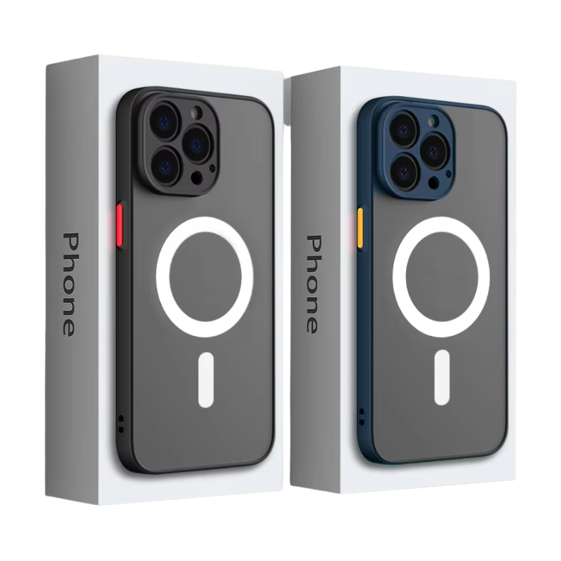 Luxury Magnetic iPhone Case — Matte Soft Silicone Cover, Color Collision, Camera Lens Protection, Shockproof, Anti-Scratch, Magsafe Compatible