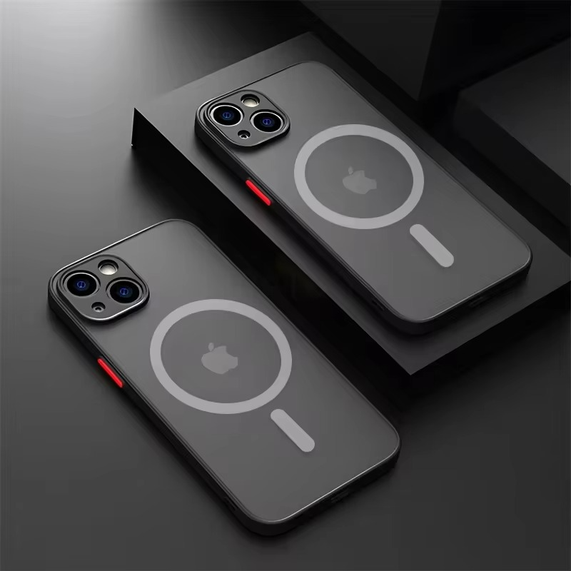 Luxury Magnetic iPhone Case — Matte Soft Silicone Cover, Color Collision, Camera Lens Protection, Shockproof, Anti-Scratch, Magsafe Compatible