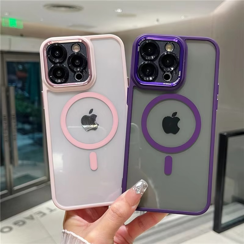 Luxury Magnetic iPhone Case — Metal Lens Bumper Protection, Shockproof Transparent Soft Bumper with Wireless Charging Compatibility